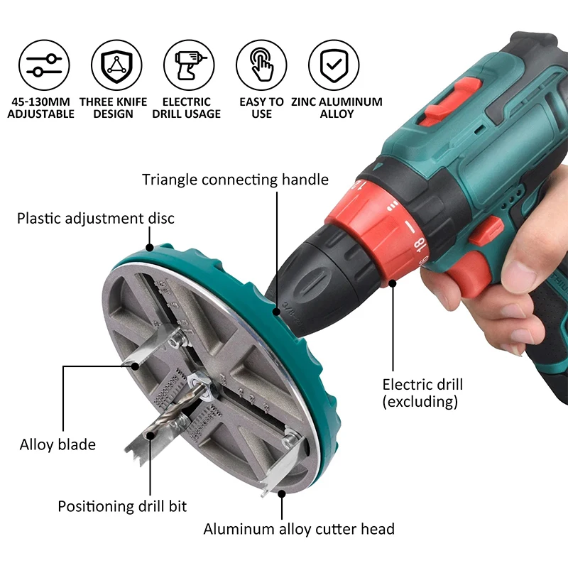 45mm-130mm Woodworking Cutting Punching Tool Wood Plasterboard Adjustable Multifunctional Universal Hole Opener Hole Saw