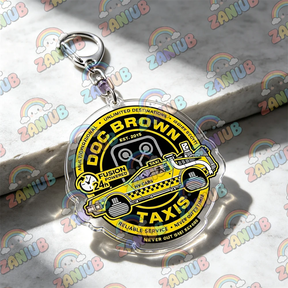 Retro Time Travel Delorean Flux Capacitor Keychains for Accessories Marty Mcfly Bag Charm Jewelry Key Chain Keyrings Fans Gifts