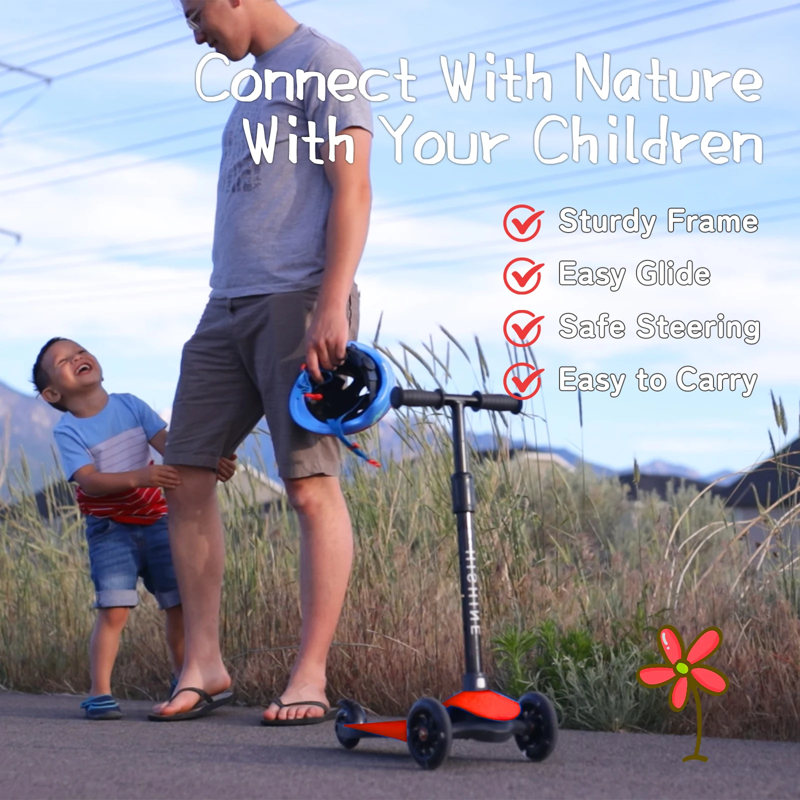 สกู๊ตเตอร์เด็ก 2 ล้อ สำหรับเด็ก 3 ล้อ สำหรับเด็กชายและเด็กหญิง สกู๊ตเตอร์แบบเตะพร้อมล้อเรืองแสง ปรับความสูงได้ ใช้งานง่าย