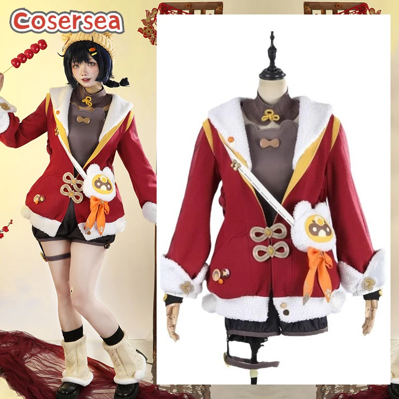 Cosersea Xiangling Cosplay Costume Game Genshin Impact New Year's Cheer Xiangling Uniform Halloween Role Play Outfit Fullset