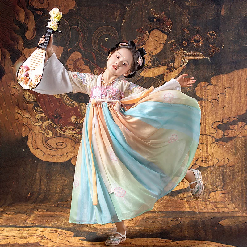 

Traditional Girls Fairy Costume Children Hanfu Floral Embroidery Dress Chinese Style Photography Cosplay Tang Suit