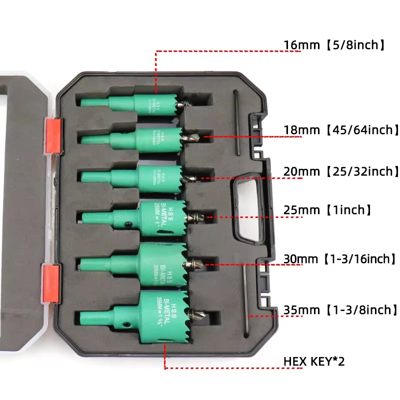 6 uds 16-35mm HSS sierra perforadora de acero cortador de broca bimetálica para aluminio hierro acero inoxidable DIY cortador de madera brocas