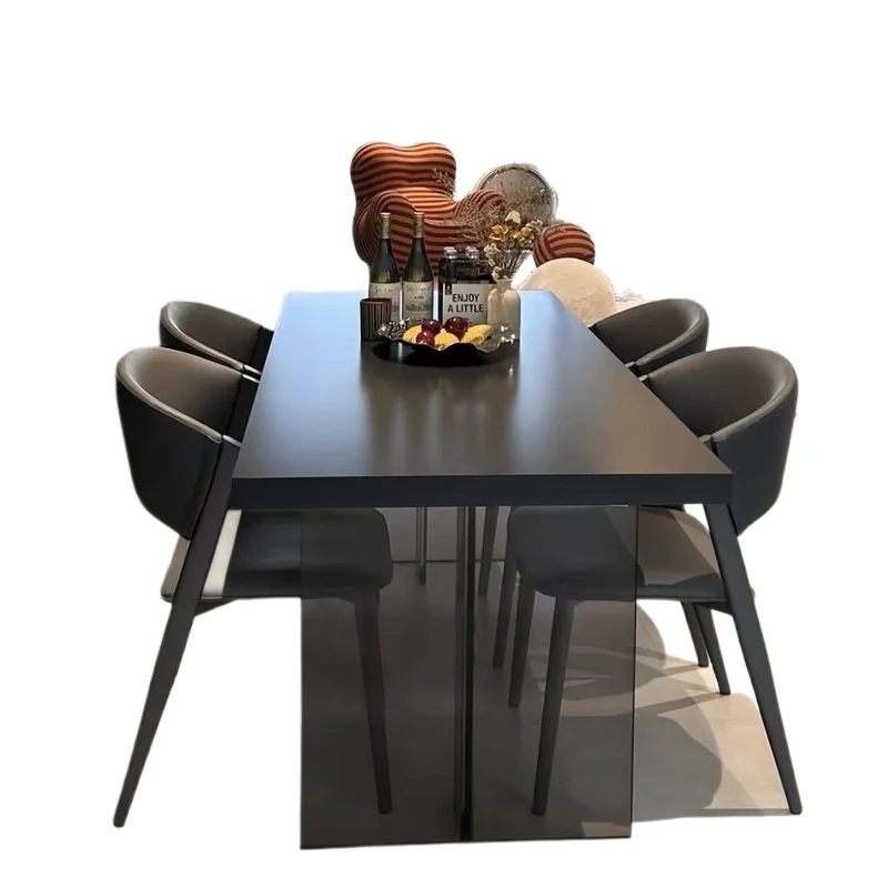

Suspended rock slab dining table, pure black light luxury household hanging rectangular acrylic dining table and chairs