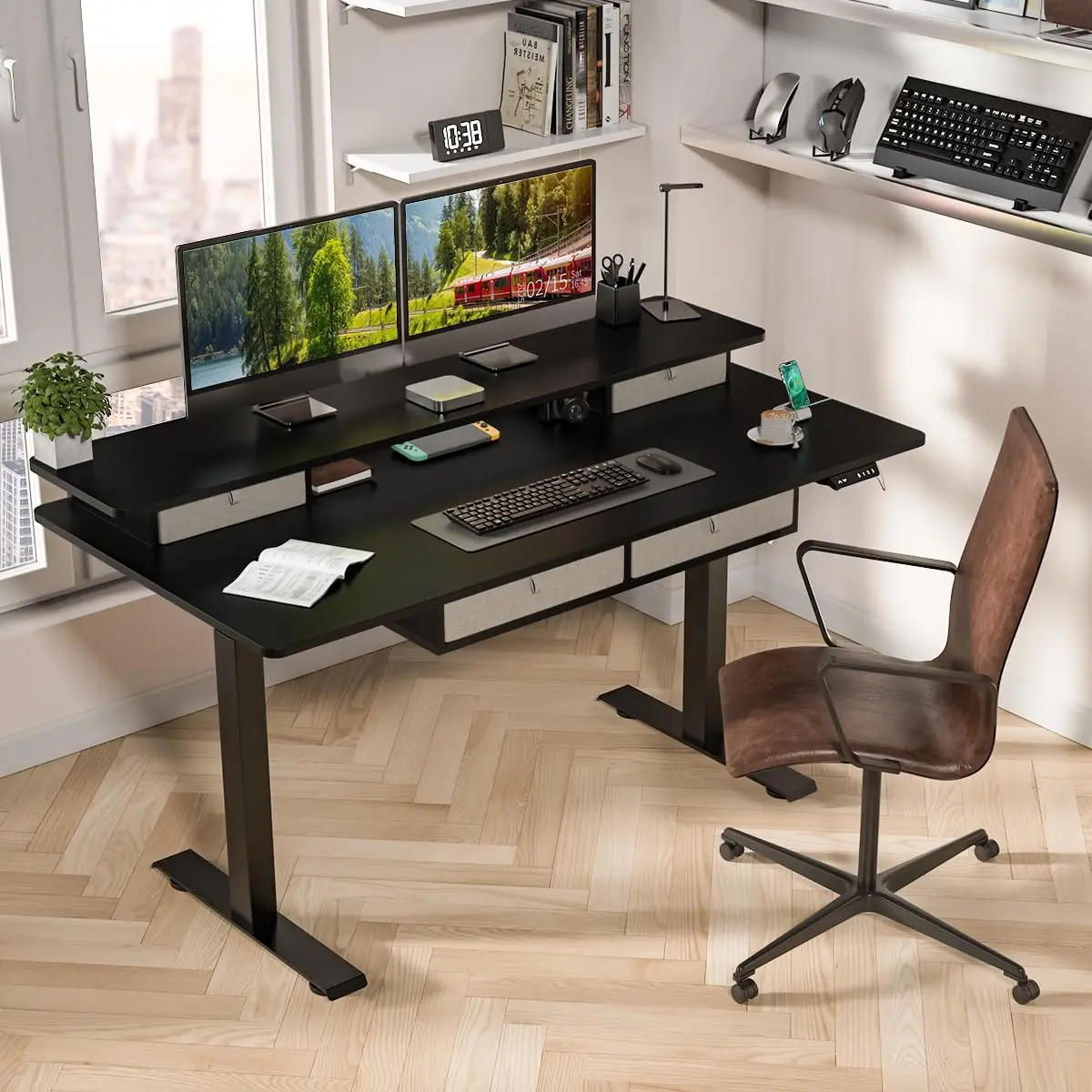 Electric Standing Desk with 4 Drawers, Height Adjustable 63