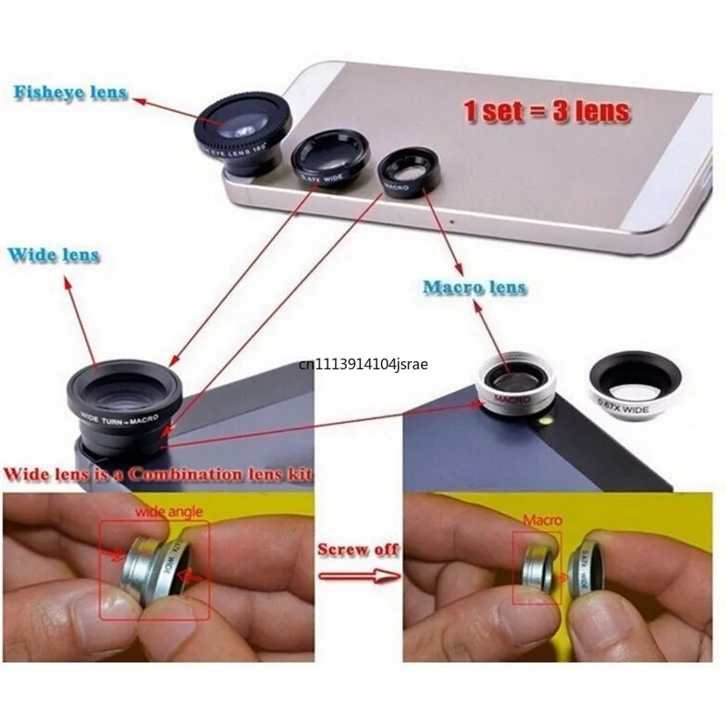 3‑in‑1 Clip‑on Phone Lens Kit Macro Wide Angle Fisheye Mobile Phone External Camera Lens Universal Clip Smartphone Lens