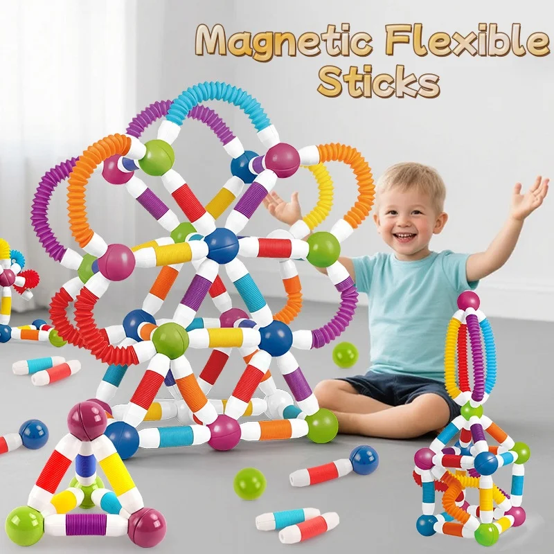 

Магнитные палочки, строительные блоки, игрушка, гибкая трубка, магнит, конструктор, STEM, Монтессори, обучение, образовательный рождественский подарок