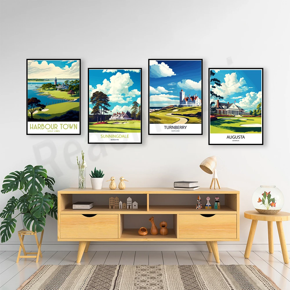 Augusta National Golf Club, Turnberry Golf Course, Harbor Town Golf Course, Sunnyside, Berkshire Golf Course, Golf Art Poster