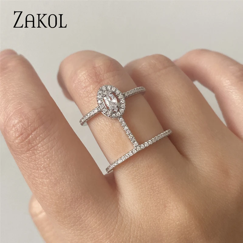 ZAKOL Fashion White قابل للتعديل حلقة مايكرو تمهيد مكعب زركونيا خواتم مفتوحة للنساء مجوهرات الحفلات