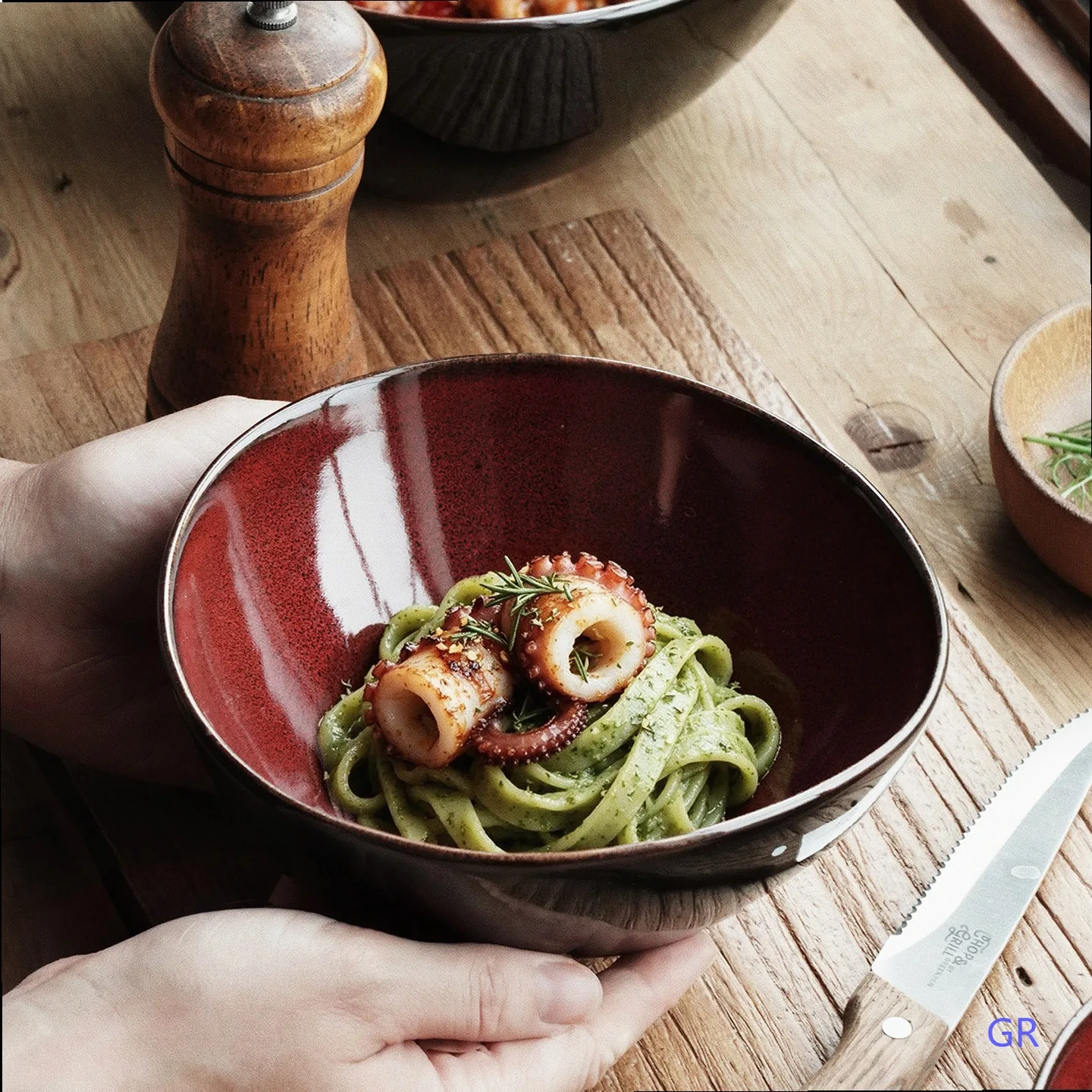 Shallow River Retro Kiln Green Irregular Ceramic Rice Bowl Hotel Commercial Soup Noodle Bowl Luxury Salad Bowl