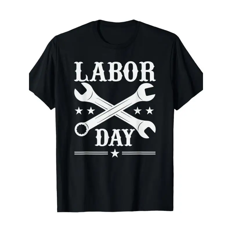 

Labor Day T-Shirt Crossed Wrenches Print Tee Unisex Cotton Short Sleeve Top Worker Appreciation Gift Labor Day Celebration