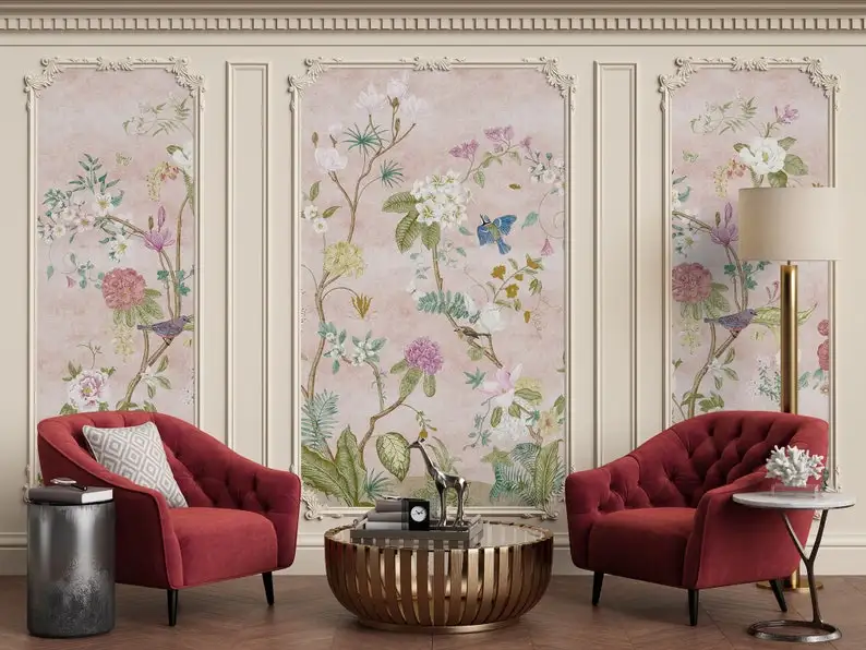 Chinoiserie Wallpaper Peel and Stick | Colorful Boho Floral Wall Mural