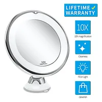 Flexible 10x Magnifying Vanity Mirror with LED Lighted Makeup Mirror Lighting Dressing Makeup Lamp Bottom Sucker