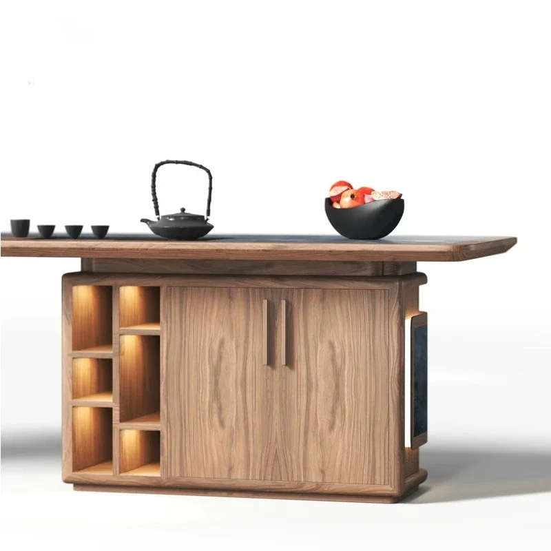 Designer light luxury solid wood tea table and chair hotel clubhouse villa tea room marble tea table long table work display