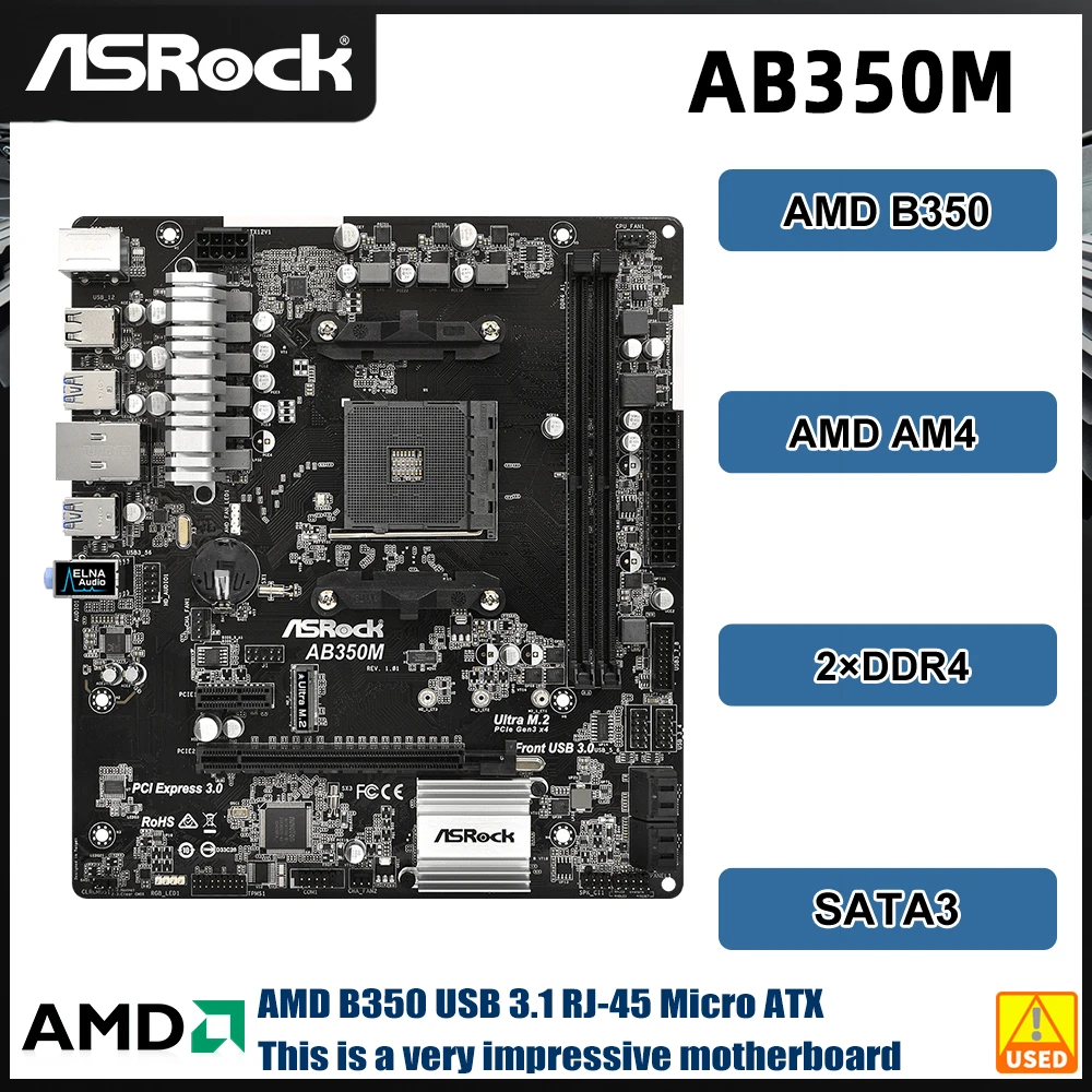 AMD B350 Motherboard Socket AM4 ASRock AB350M Motherboard 2×DDR4 32GB support Ryzen 5 5600 1600 4300G 3500 cpu