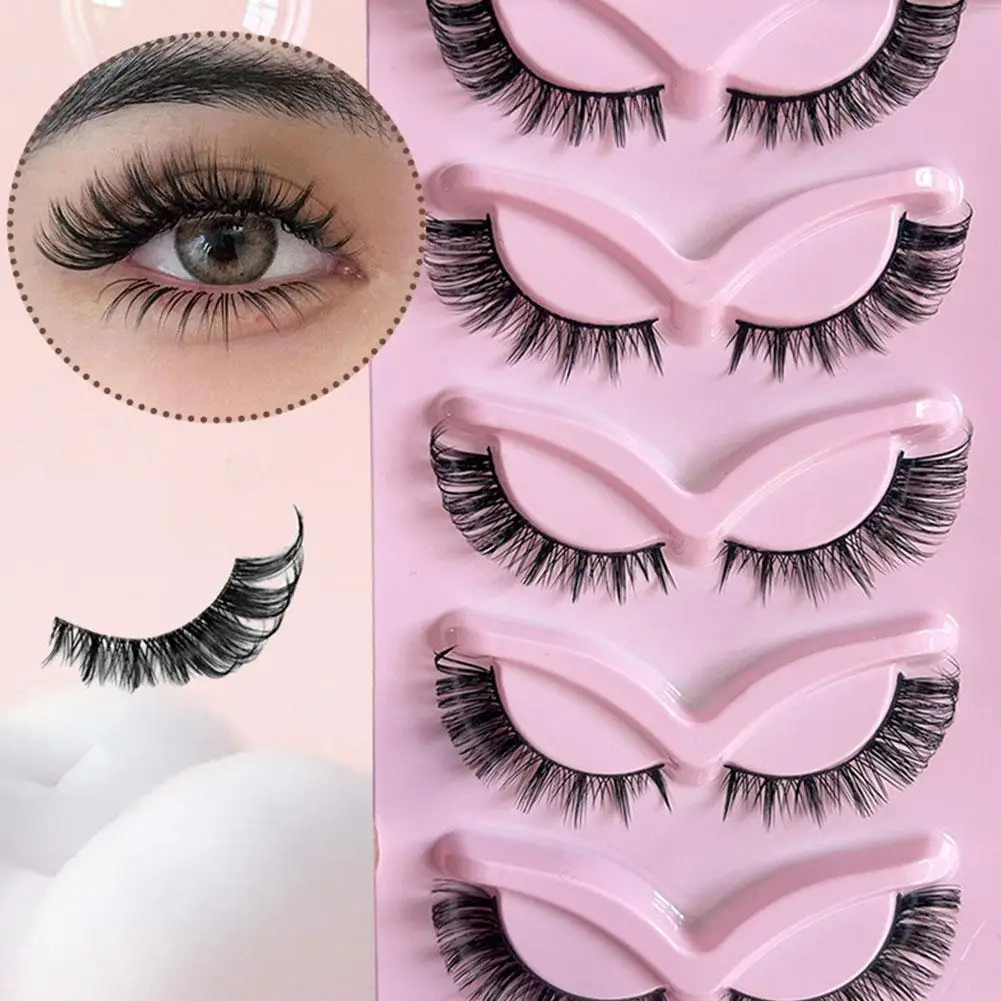 5 Pairs False Eyelashes Cat Eye Wispy End Eye Elongated Natural Fake Lashes Slender Fluffy Lashes Thick False Eyelashes New