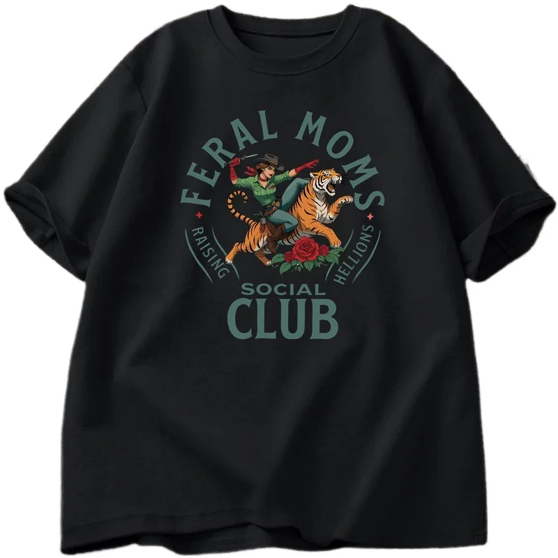 

Feral Moms Social Club T Vintage Graphic Tee Design Feral Mom Life Wife T-shirt Tendy Casua Short Sleeve O-neck T-shirts Summer