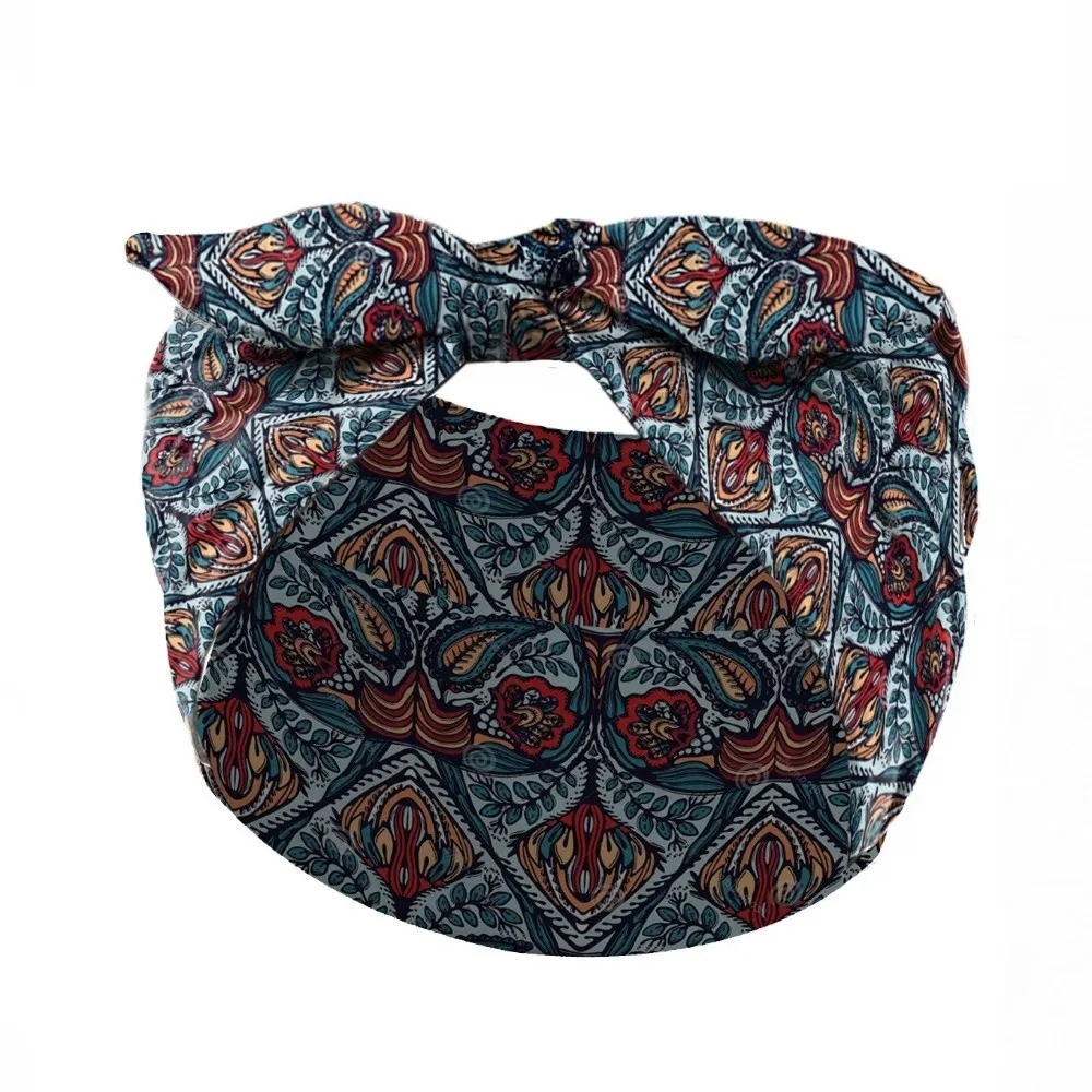 Wide Bohemian Hair Bands Vintage Knot Cotton Stretch Turban Headwear Hair Accessories Elastic Women Headwrap for Yoga Biker