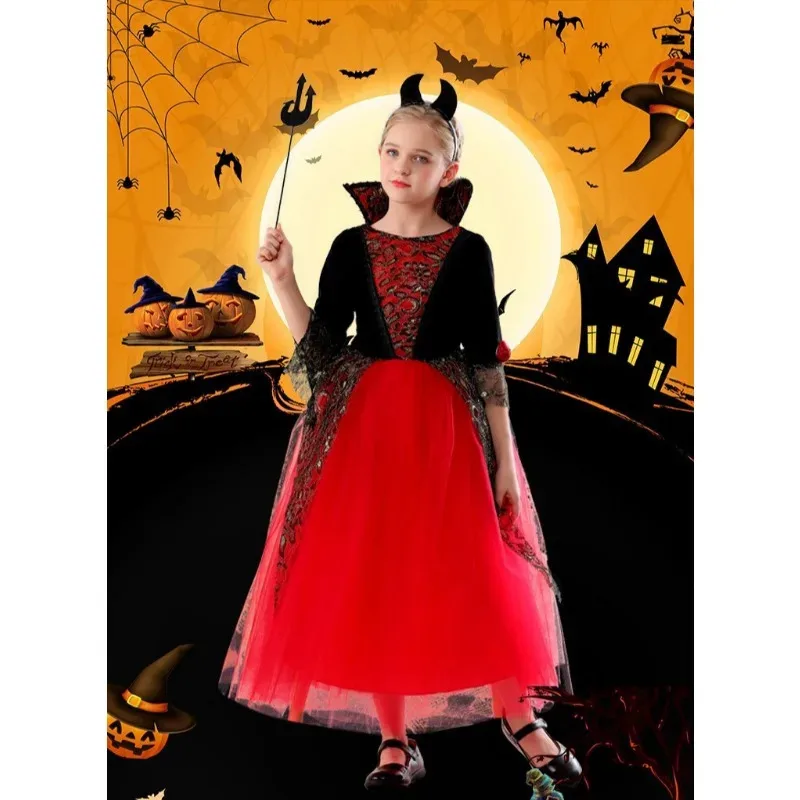 Vampiro de Halloween, carnaval, niña, disfraz de plumas góticas, vestido infantil de Año Nuevo mb.3