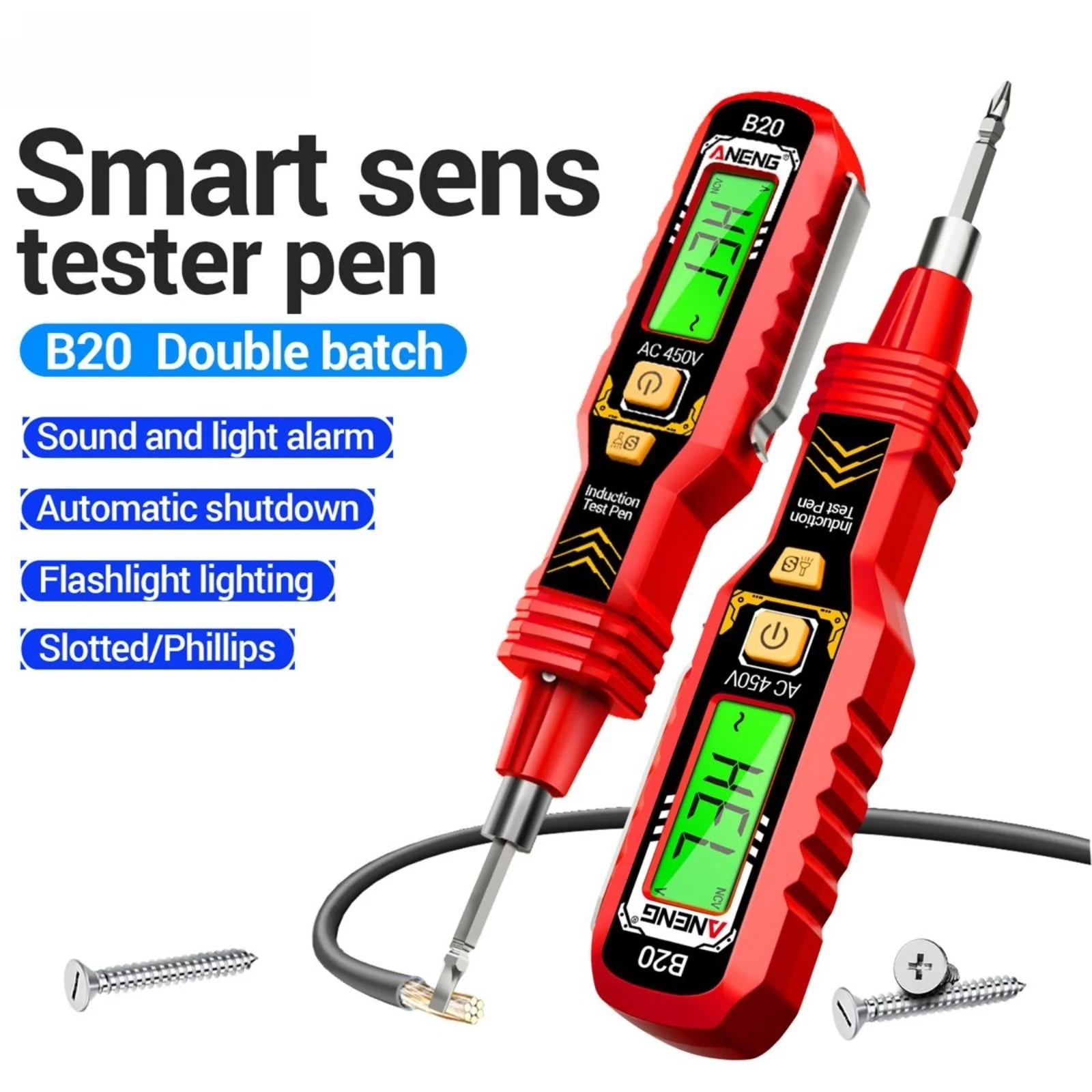 ANENG B20 Dual-use Screwdriver Voltage Tester Pen Double Head Insulated Slotted Cross Pen Screw Driver Repair Meter Hand Tools