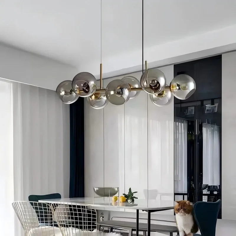Long Table Chandelier Glass Chandelier Art Chandelier Italian Light Luxury  Atmosphere Glass Magic Bean Dining table LED Light