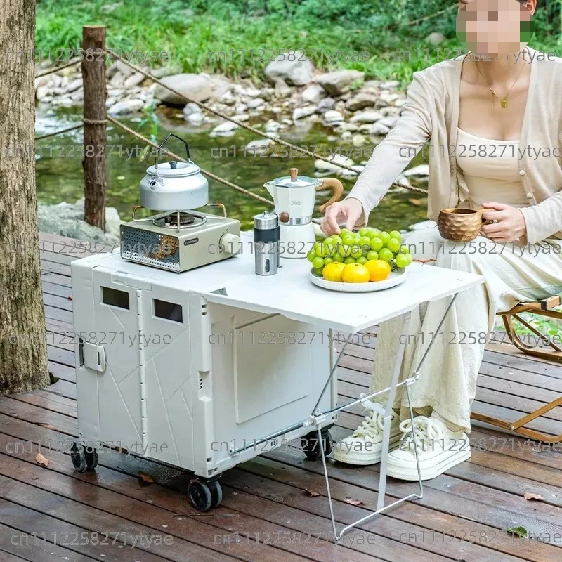 Outdoor camper with table board Home shopping cart Portable trolley Camp trolley Plastic folding trolley