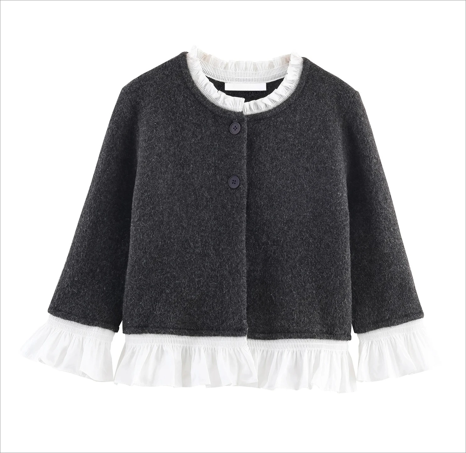 

European and American autumn new women's clothing casual temperament simple round neck poplin splicing knitted jacket