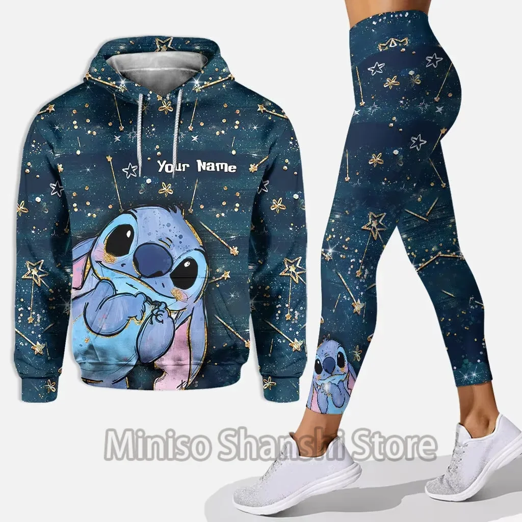 Disney Stitch 3D Hoodie Women\'s Hoodie Set Stitch Yoga Pants Sports Pants Women\'s Disney Yoga Hoodie Tights Fashion Sports Set