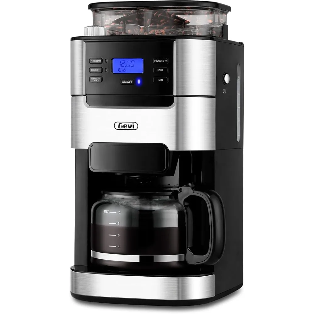 

2024 New 10-Cup Drip Coffee Maker with Built-in Grinder, Programmable Brew Coffee Machine with Timer, Reusable Filter