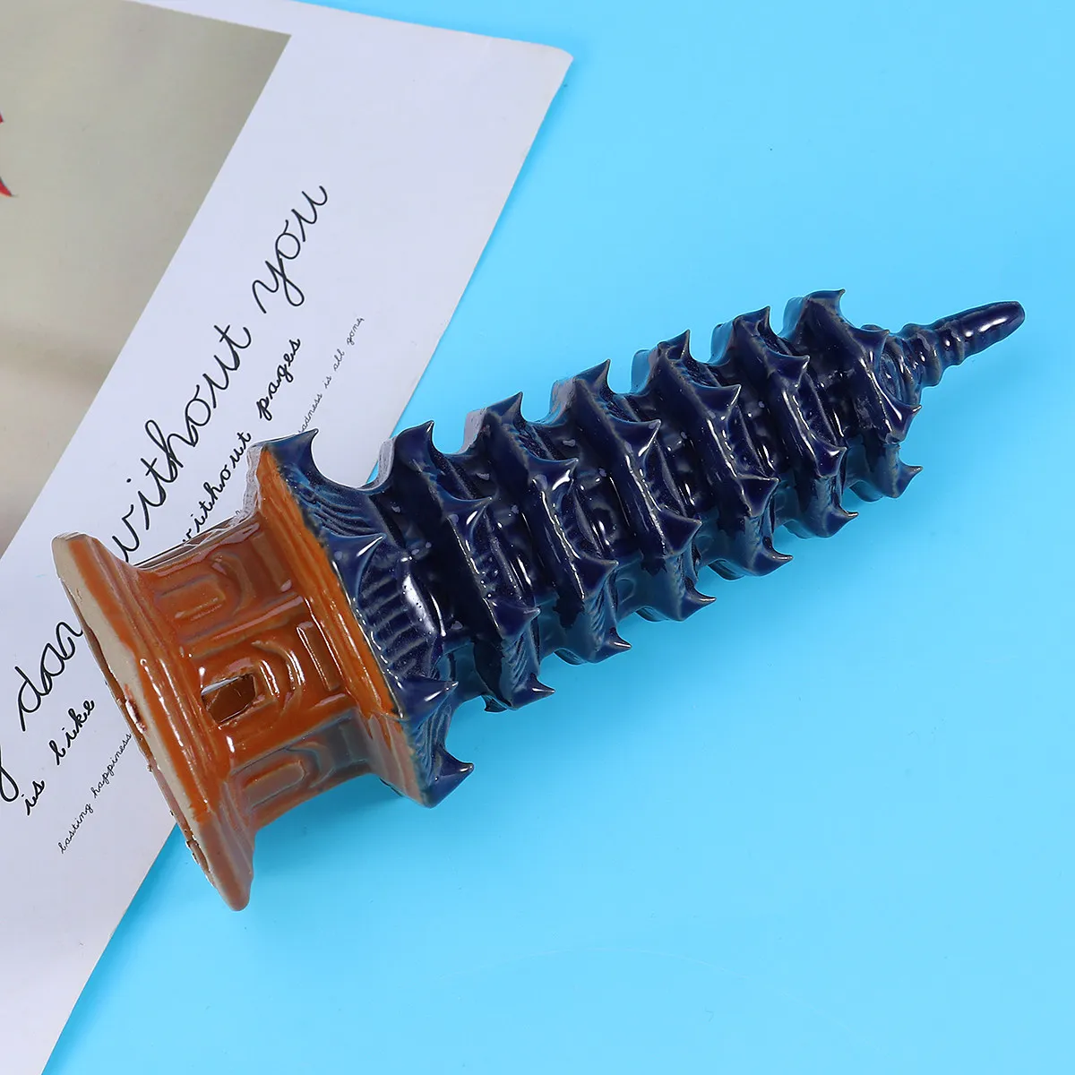 Handcrafted Ceramic Pagoda Fish Tank Decor Aquarium Tower Ornament Six-Sided Lifelike Sculpture Safe Non-Toxic Water-Friendly
