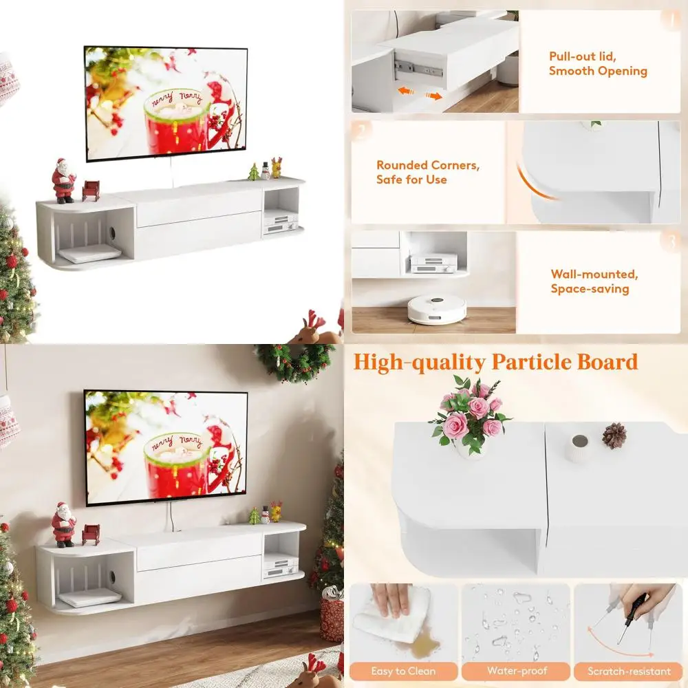 

Белая плавающая подставка для телевизора 50 дюймов с настенным креплением, портами USB и Power, большим местом для хранения, выдвижной столешницей