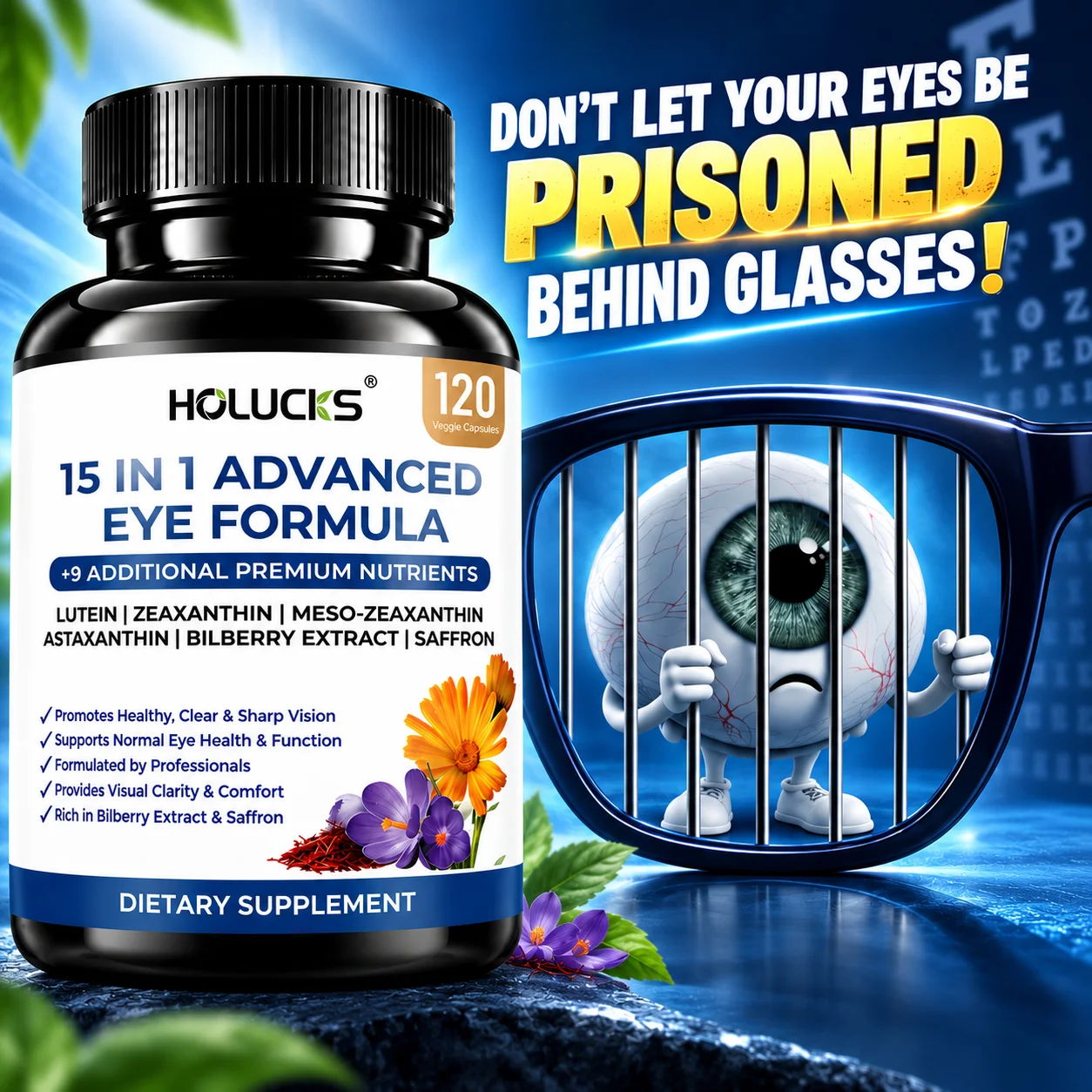 Eye Health Supplement, Lutein Zeaxanthin & Saffron, Support Protect Eyes From Blue Light, Relieve Tired Eyes & Visual Comfort
