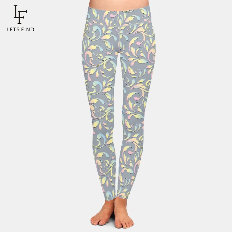 Letsfind alta quaility mulheres leggings de fitness moda flores impressão macio magro feminino cintura alta leggings