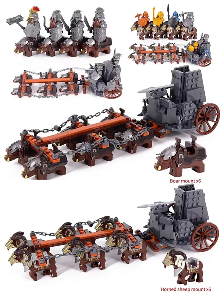 Mini Middeleeuwen Lord Ringen Middeleeuwse Dwerg Everzwijn Geit Chariot Leger Figuren Bouwstenen Bakstenen Kinderen Speelgoed Kerstcadeau - afbeelding 2