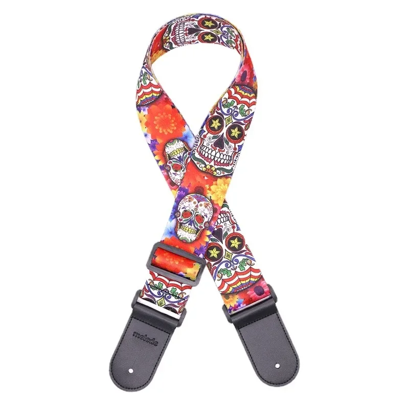 New Personalized Fluorescent Printed Leather Guitar Strap Adjustable Strap for Acoustic Guitar Electric Guitar Bass Ukulele