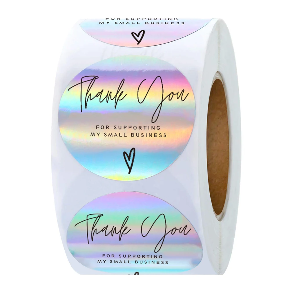 500 Pcs Ronde Regenboog Laser Dank U Stickers 1 Inch Kleine Business Stickers Zelfklevende Etiketten Voor Boetieks Wikkelen Levert