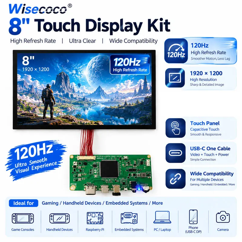 8 Inch 120Hz 1920x1200 Touch Display Kit 10-Point Touch Glass Cover Full-Function USB-C Gaming Screen NS080WUM-LX1