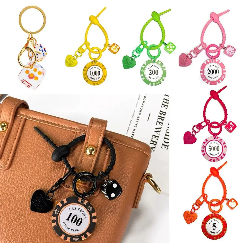 Gift Good Luck Chips Keychain Silicone Bag Accessories Key Holder Round Car Pendant