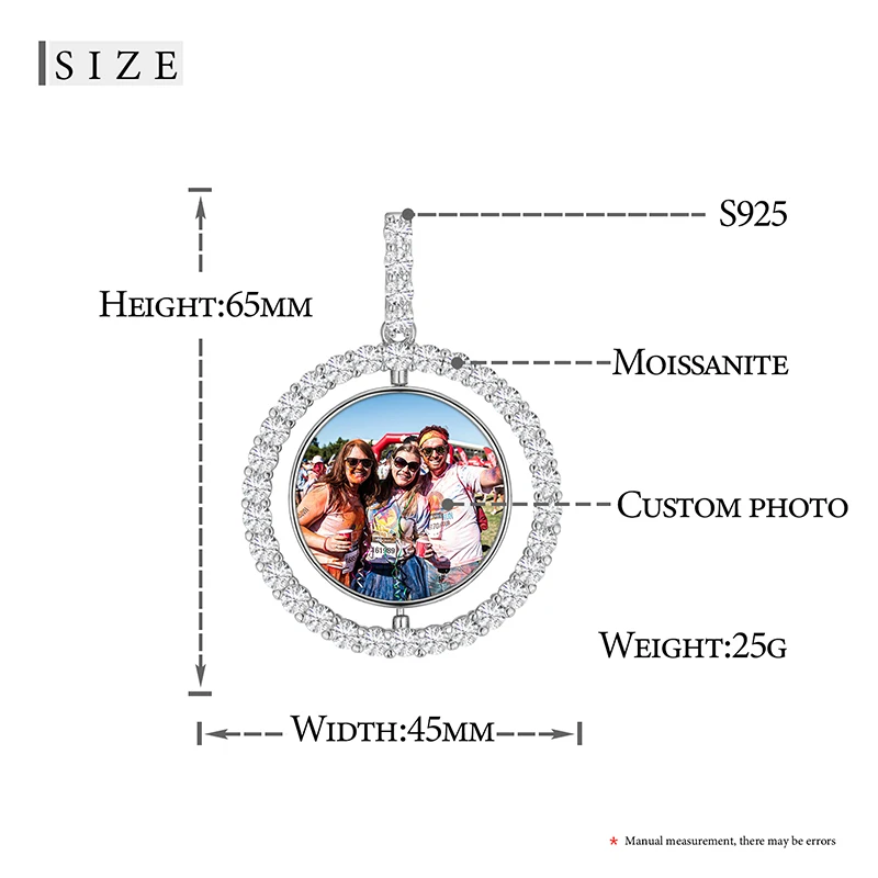 Feine Schmuck Runde Speicher Medaillons Moissanite Custom Foto Anhänger Halskette Für Männer Hip Hop Schmuck 925 Sterling Silber