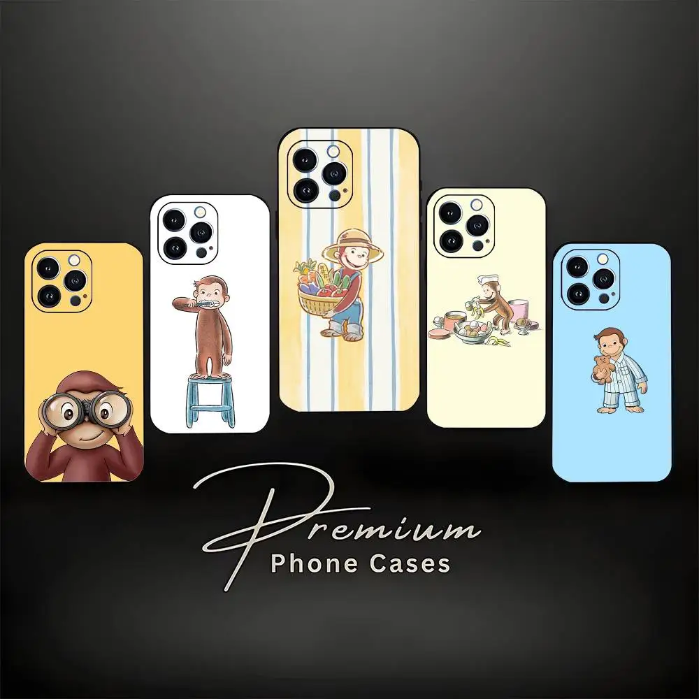 

Curious G-George Monkey Phone Case For iPhone 17,16,15,14,13,12,11 ,Pro Max,XS,X,XR,SE,Mini,8,7,Soft Silicone Black Cover