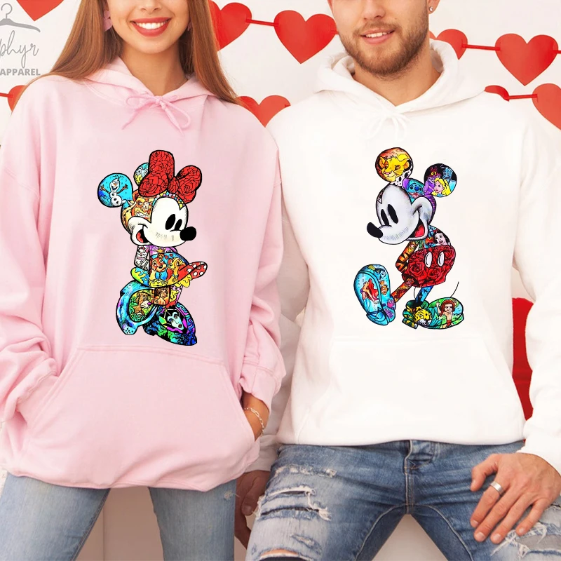 Disney Couples Mickey Mouse Minnie Print Couple Hoodies Men's and Women's Casual Sweatshirts Loose Tops