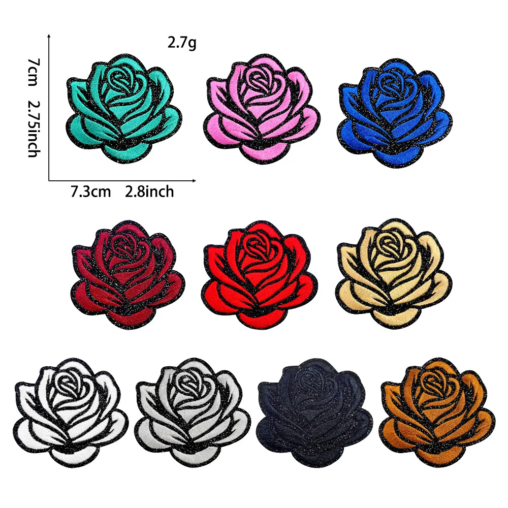 10pcs /set Rose Ironing Patches Beautiful Glittering Flowers Embroidered Stickers Hats T-shirts Hoodies Decorative Accessories view 5