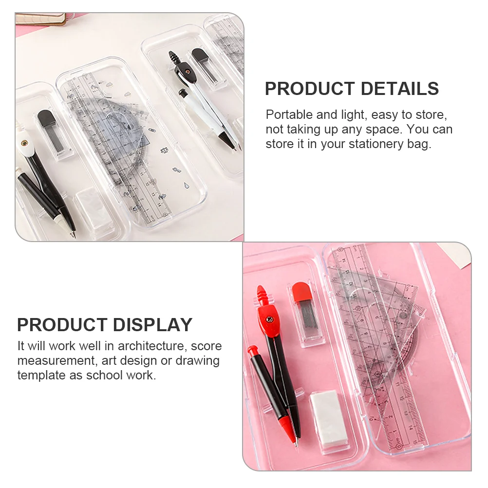 Metall Haupt kompass Set Student Geometrie Kit Kunststoff Lineale Design Zeichen werkzeuge