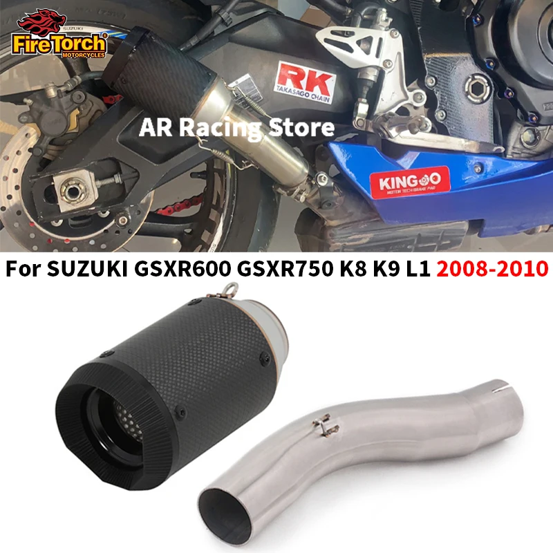 Slip-On-Auspuff für SUZUKI GSXR 600 750 GSXR600 GSXR750 K8 K9 L1 2008-2010 Motorrad-Auspuffrohr mit Kohlefaser-Schalldämpfer