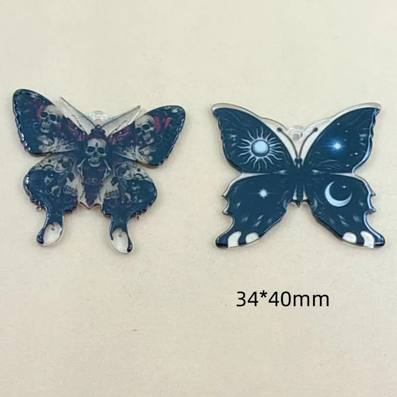 10Pcs/Lot 34*40mm Halloween Charms Acrylic Skull Moth Pendant Jewelry Findings Necklace Making