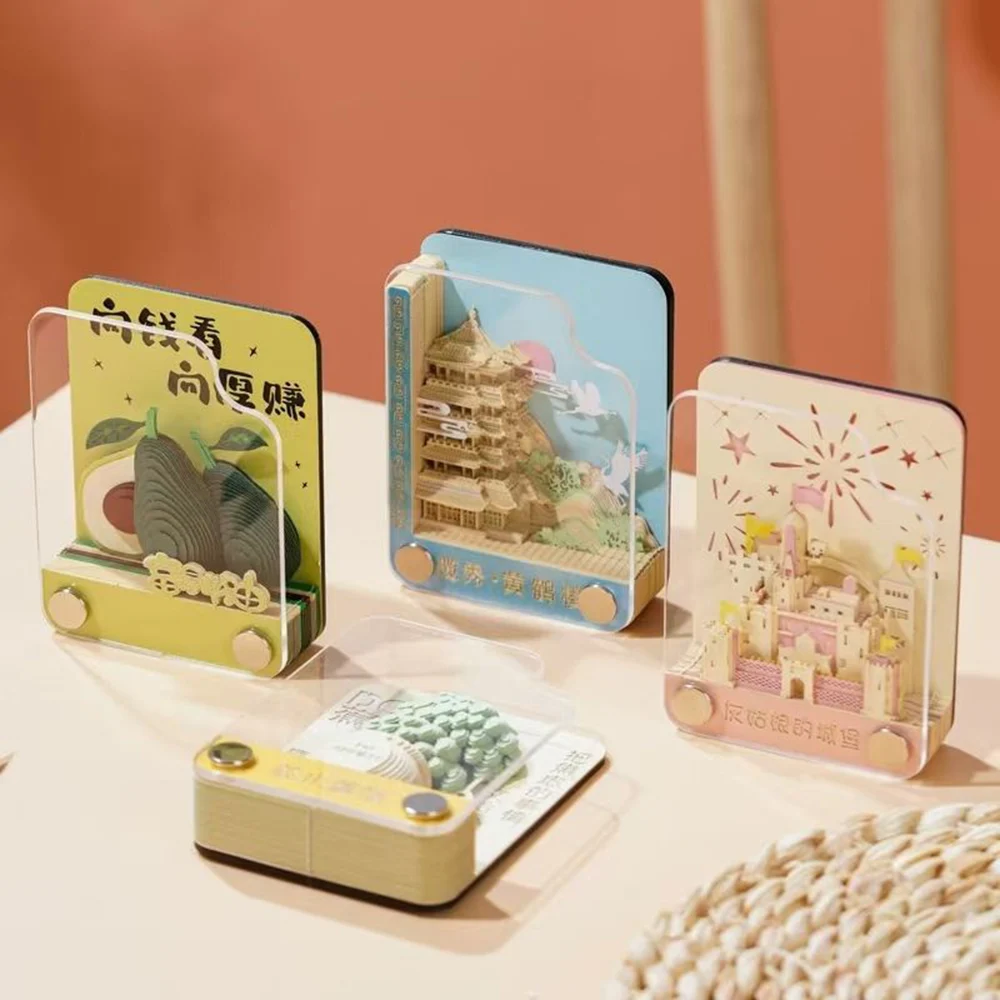3D Architectural Refrigerator Magnet Memo Pad Creative Carving Sticky Notes Tabletop Ornament Gift for Friends