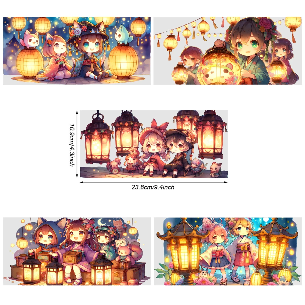 5 Sheets Lanterns Characters Night Festival Cute Anime Style UV DTF Stickers Transfer Sticker Decal Waterproof Rub on Transfers