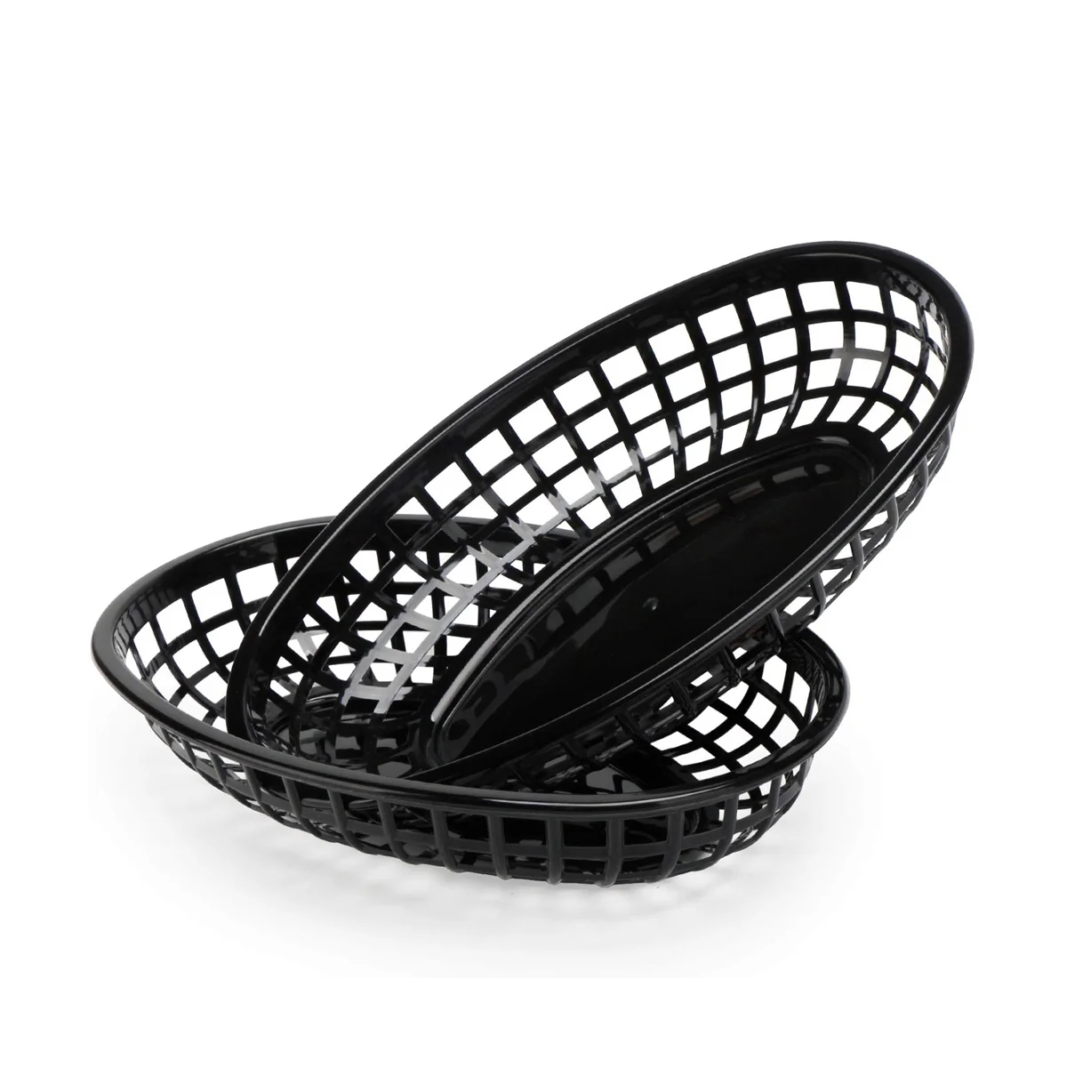 

24Pcs Plastic Basket Serving Tray French Fries Basket Oval Fast Food Tray Restaurant Bar Fries Food Service Tray Black