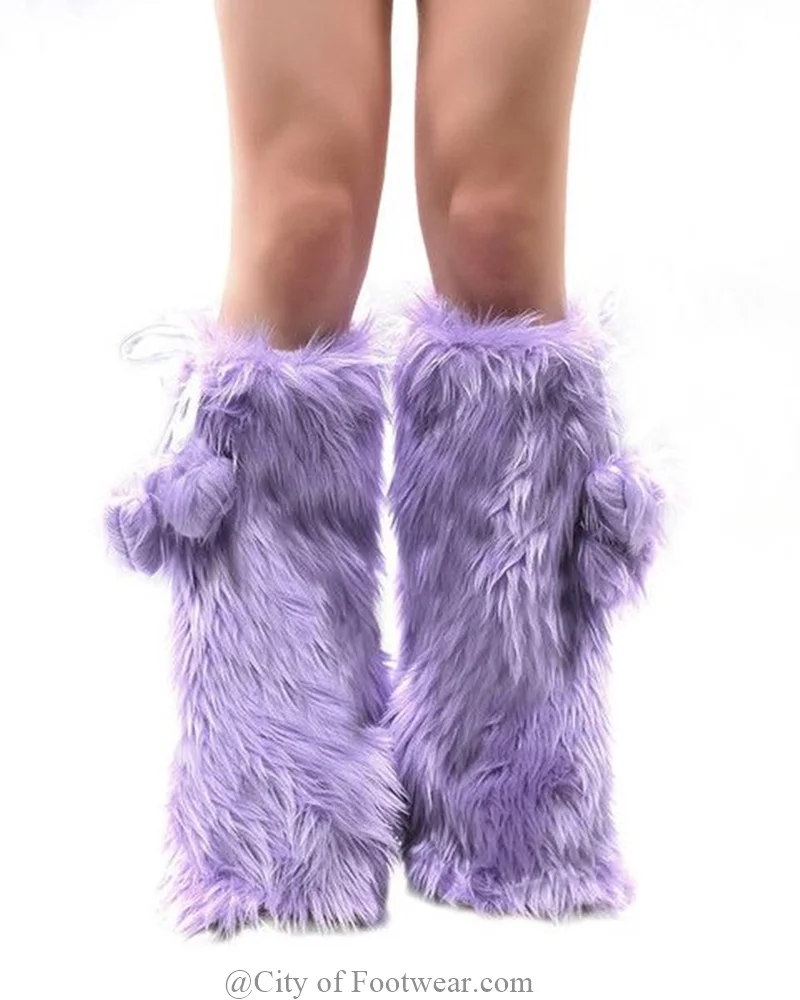 Stivali alti al ginocchio con piattaforma in pelliccia invernale viola \ rosa zeppa cuore caldo Decor Zip Boot Designer Lolita Dance scarpe da donna carine