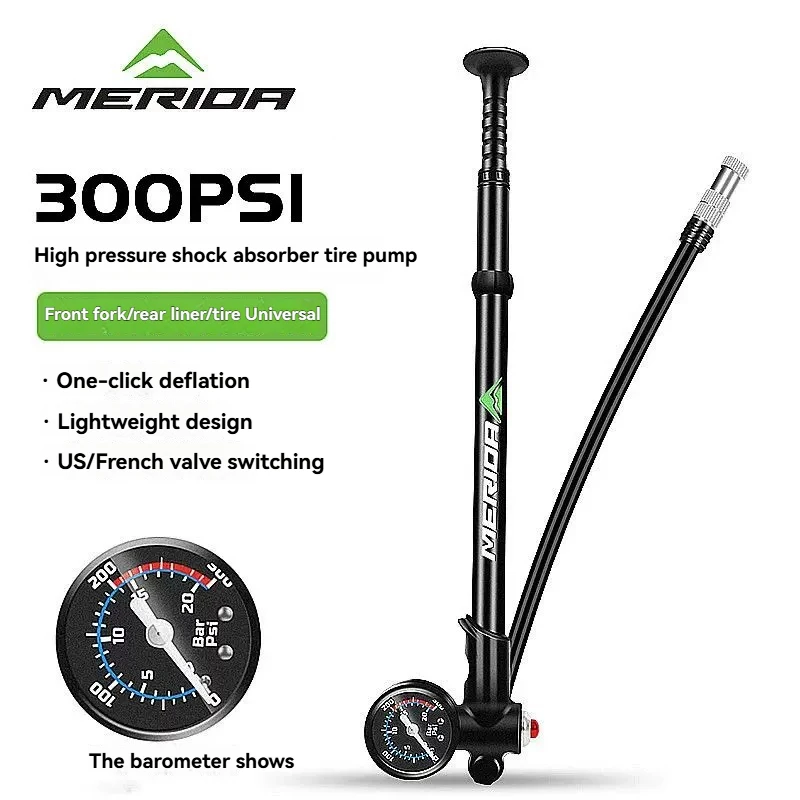 Merida Bicycle Pump, Front Fork Shock Absorber, High-Pressure One-Touch Deflation, Portable Air Pump