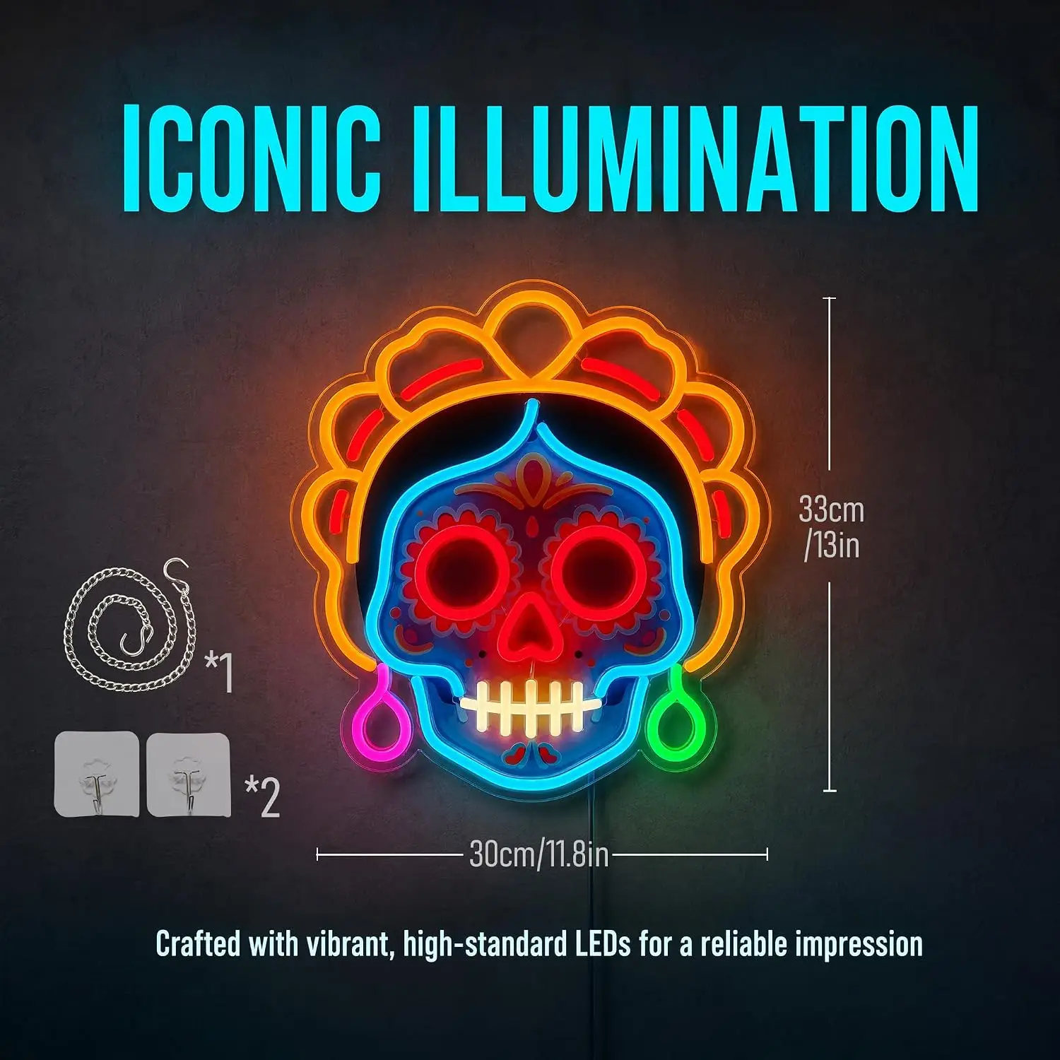 Sugar Skull Neon Sign USB Powered Mexican LED Neon Light Halloween Party Gothic Bedroom Gaming Room Bar Window Home Decor Gift